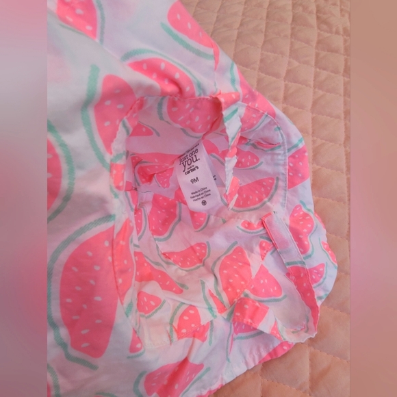 Watermelon-print A-line dress for baby girl with matching bucket hat, size 9M - Picture 8 of 8